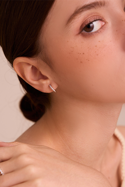 滿圈鋯石 。夾式耳環 (銀)