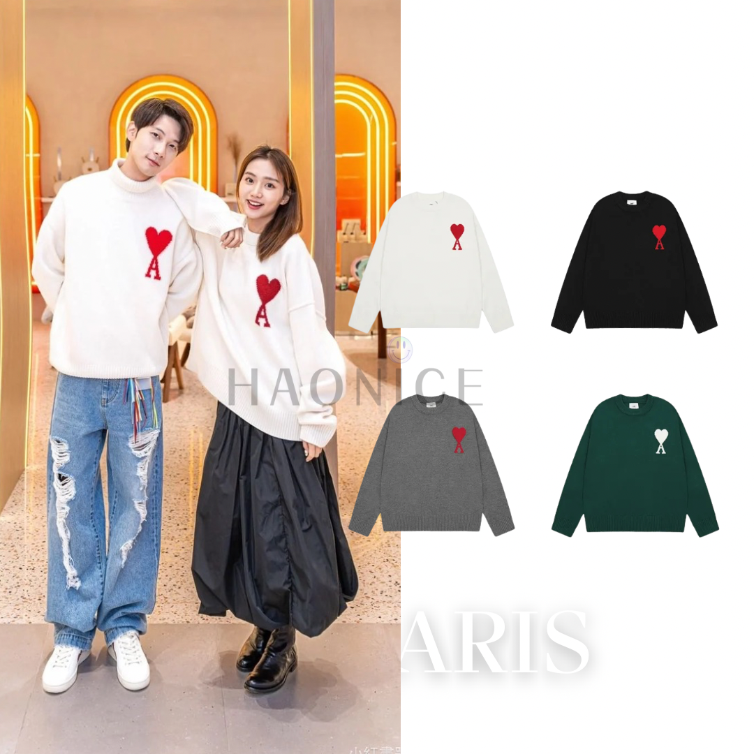 [hao nice]新款Ami毛衣鋸齒大愛心針織羊毛 重磅 長袖 大學T 毛衣