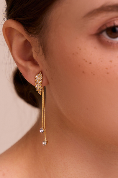 優雅鋯石流蘇。夾式耳環