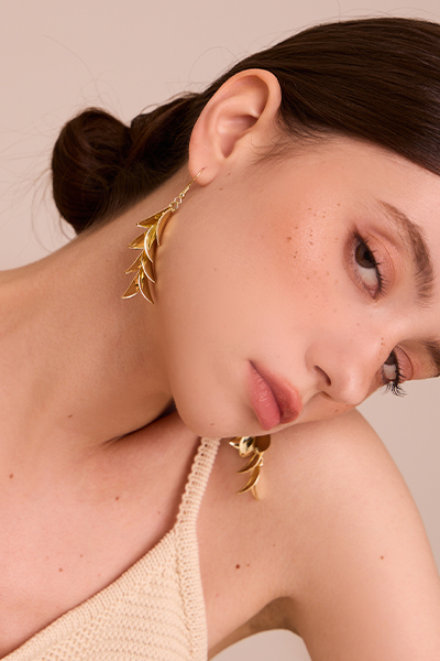 柳葉流蘇。針式耳環