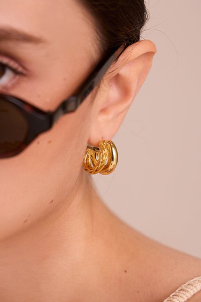 圈圈麻花。針式耳環(金)