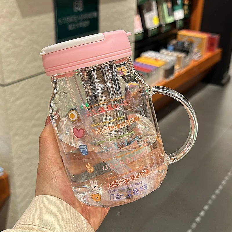 Tea Filter Glass Bottle with Straw