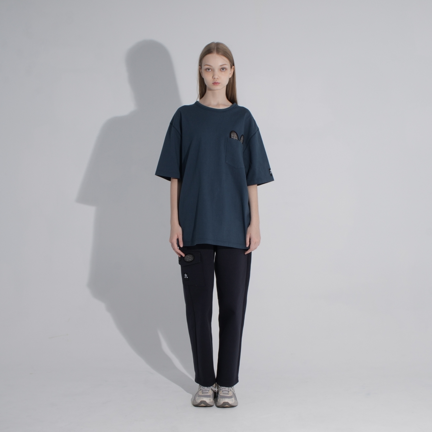 反光矚目口袋棉Tee-藍