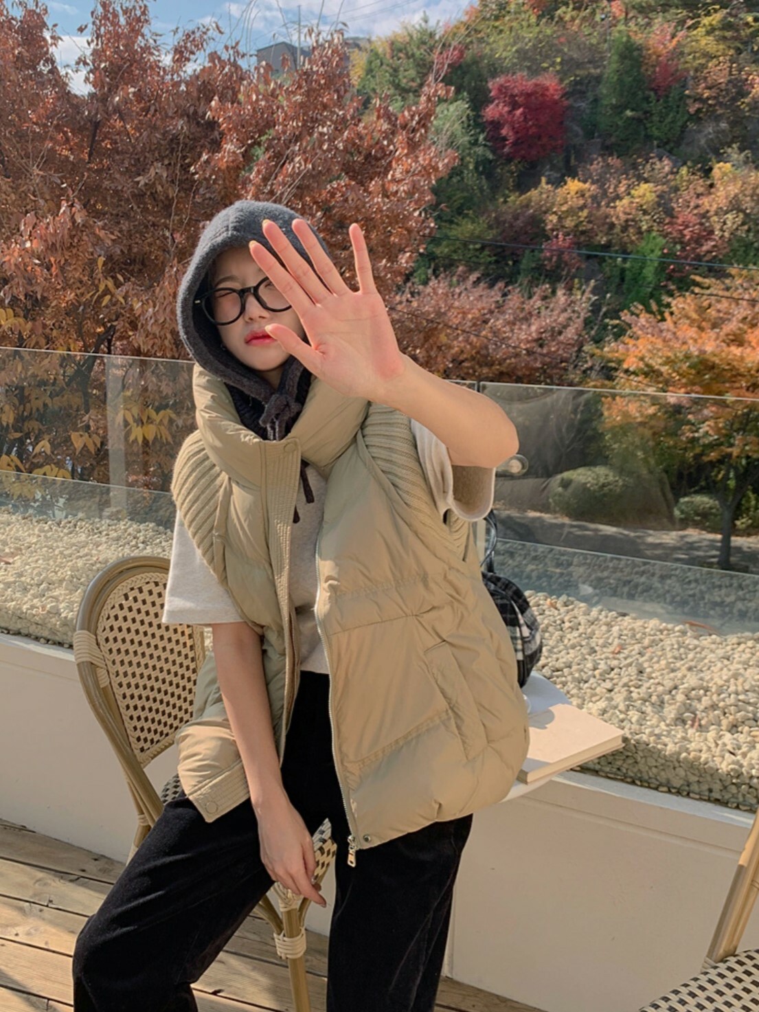 背心丨手袖拼接連帽鋪棉背心
