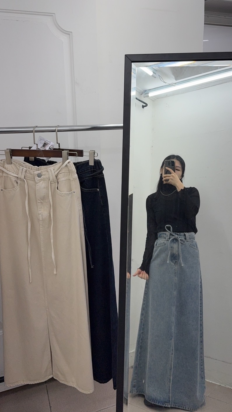 超長綁帶牛仔裙（現貨）