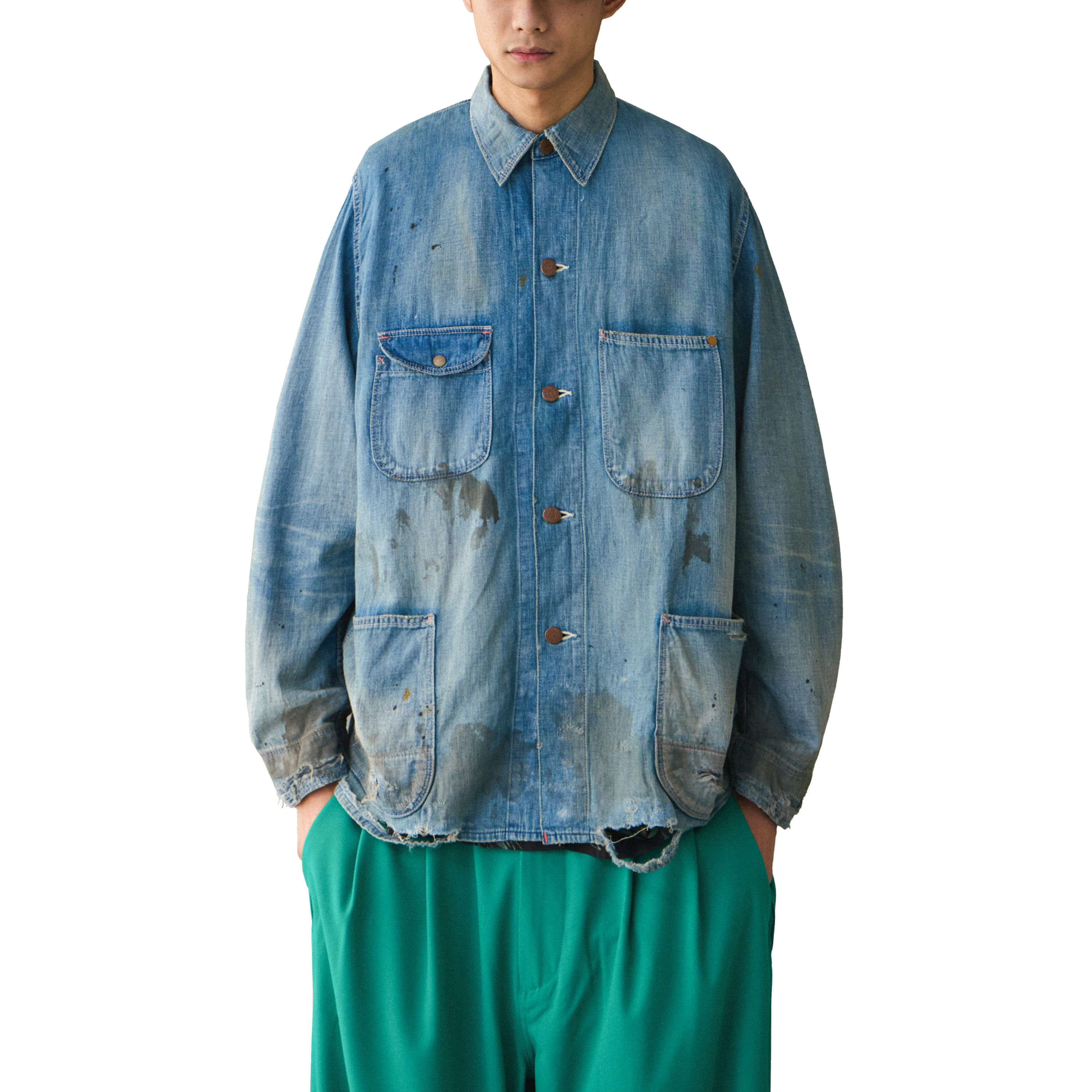 ANACHRONORM - Damaged Light Oz BM Denim Coverall Indigo ANACHRONORM - Damaged Light Oz BM Denim Coverall Indigo