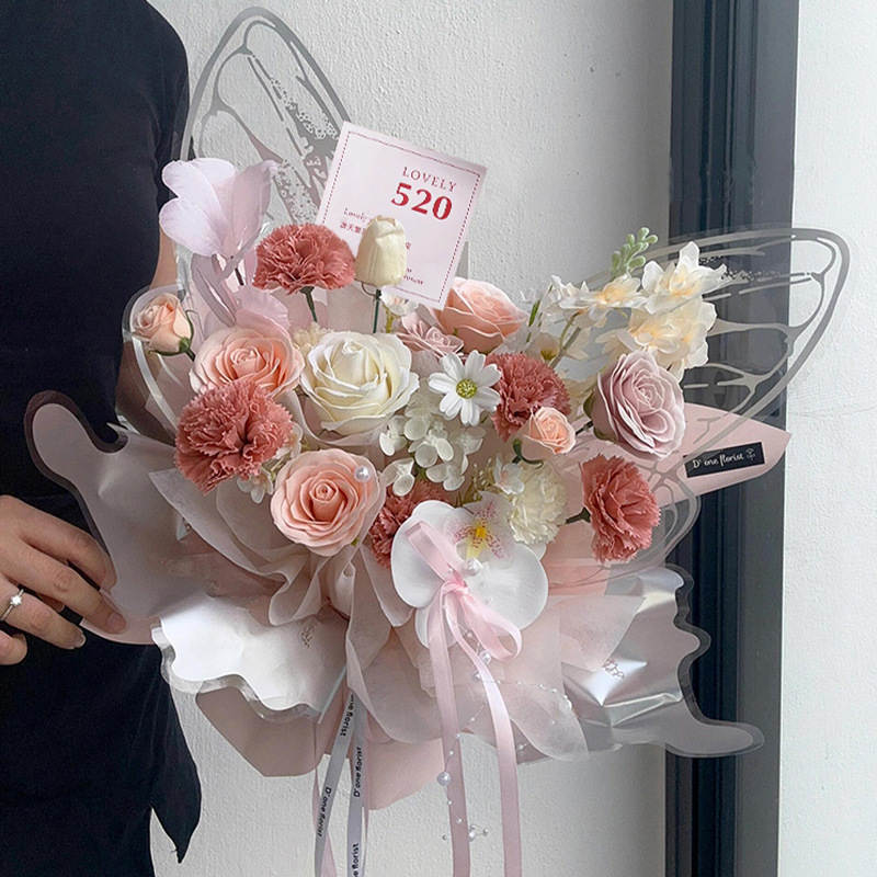 Crystal Butterfly Artificial Roses & Orchid Bouquet