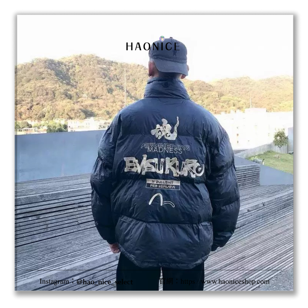 【HAO NICE】大阪經銷商 日本🇯🇵潮流 25SS  秋冬新款日本福神 EVISU KURO經典海鷗LOGO金線刺繡 長袖 羽絨外套