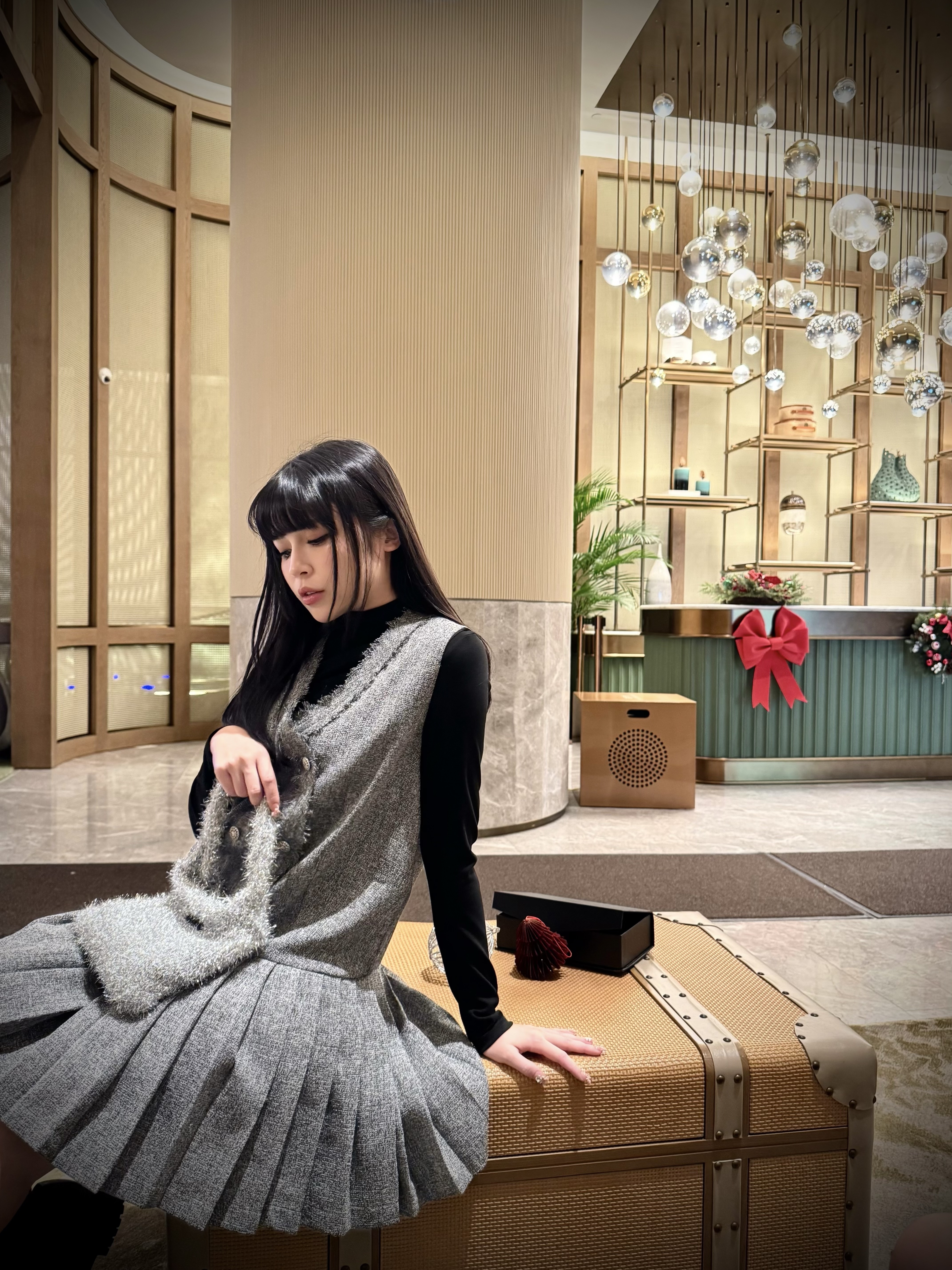 Pleated Sleeveless Tweed Mini Dress (with Turtleneck Stretch Top)_DS2412L48