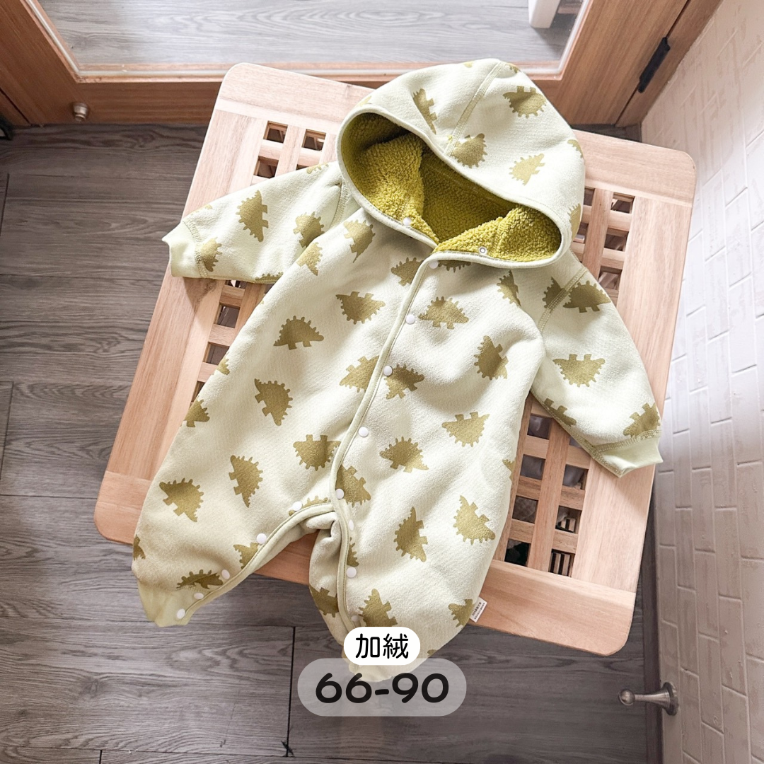 綠色恐龍 連帽加絨連身衣