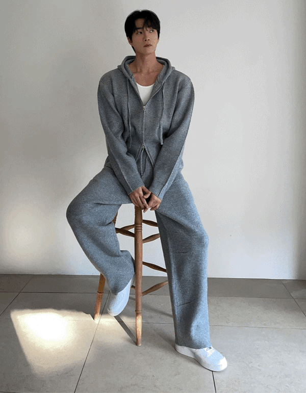 針織連帽拉鍊衫 針織休閒褲 套裝