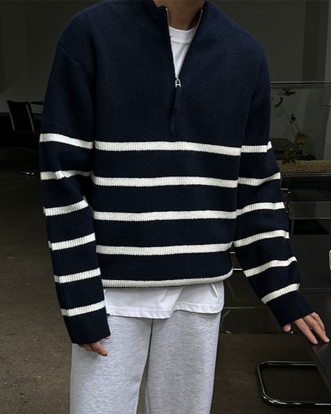蘇打條紋半拉鍊針織衫
