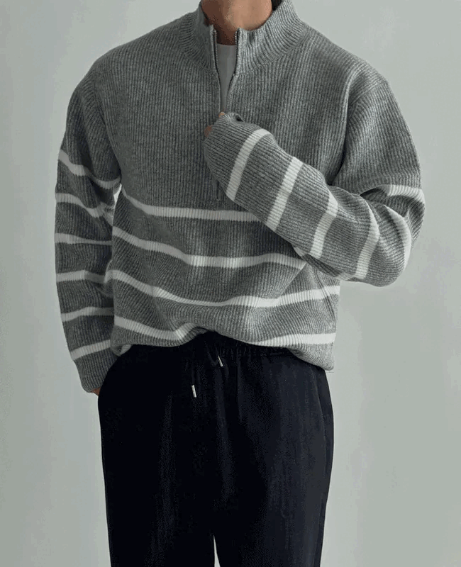 蘇打條紋半拉鍊針織衫