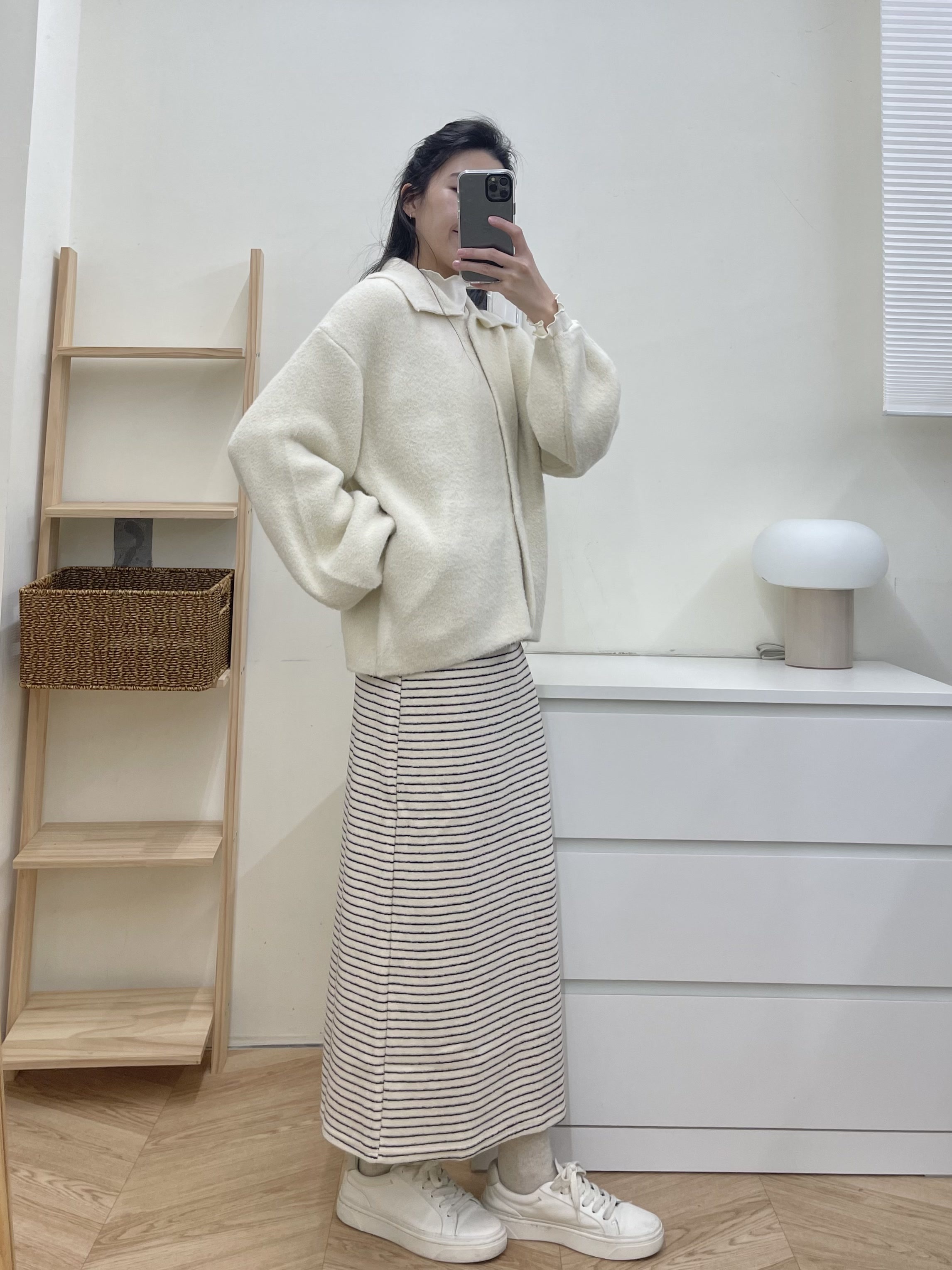 後開衩條紋磨毛半裙