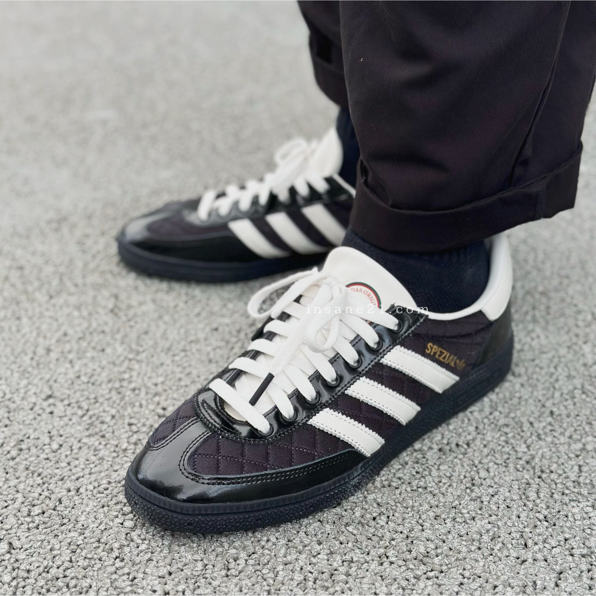 ADIDAS HANDBALL SPEZIAL 菱格紋 小香風 漆皮 黑 中性鞋款 JP5669