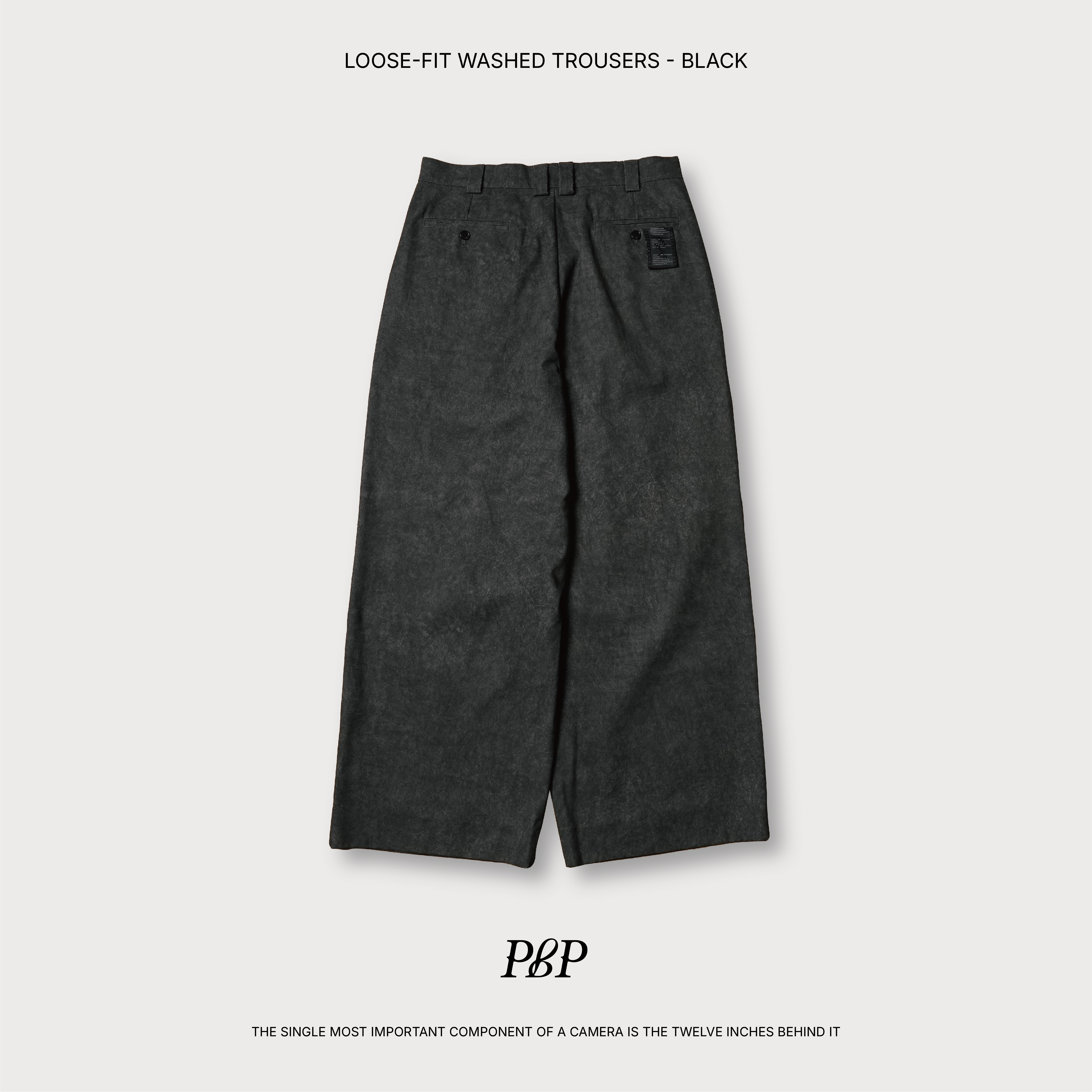 P.B.P - LOOSE-FIT WASHED TROUSERS  - BLACK