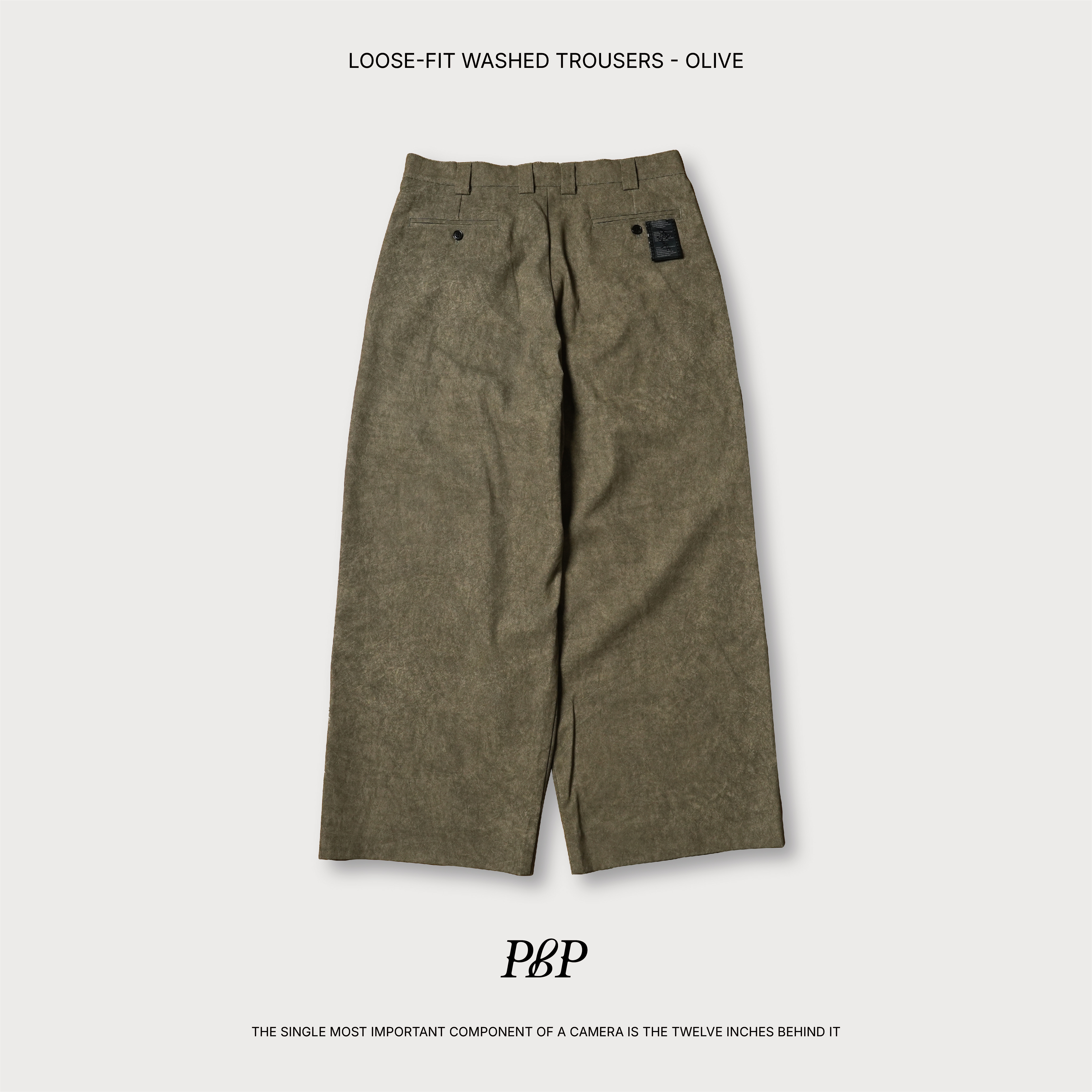 P.B.P - LOOSE-FIT WASHED TROUSERS  - OLIVE
