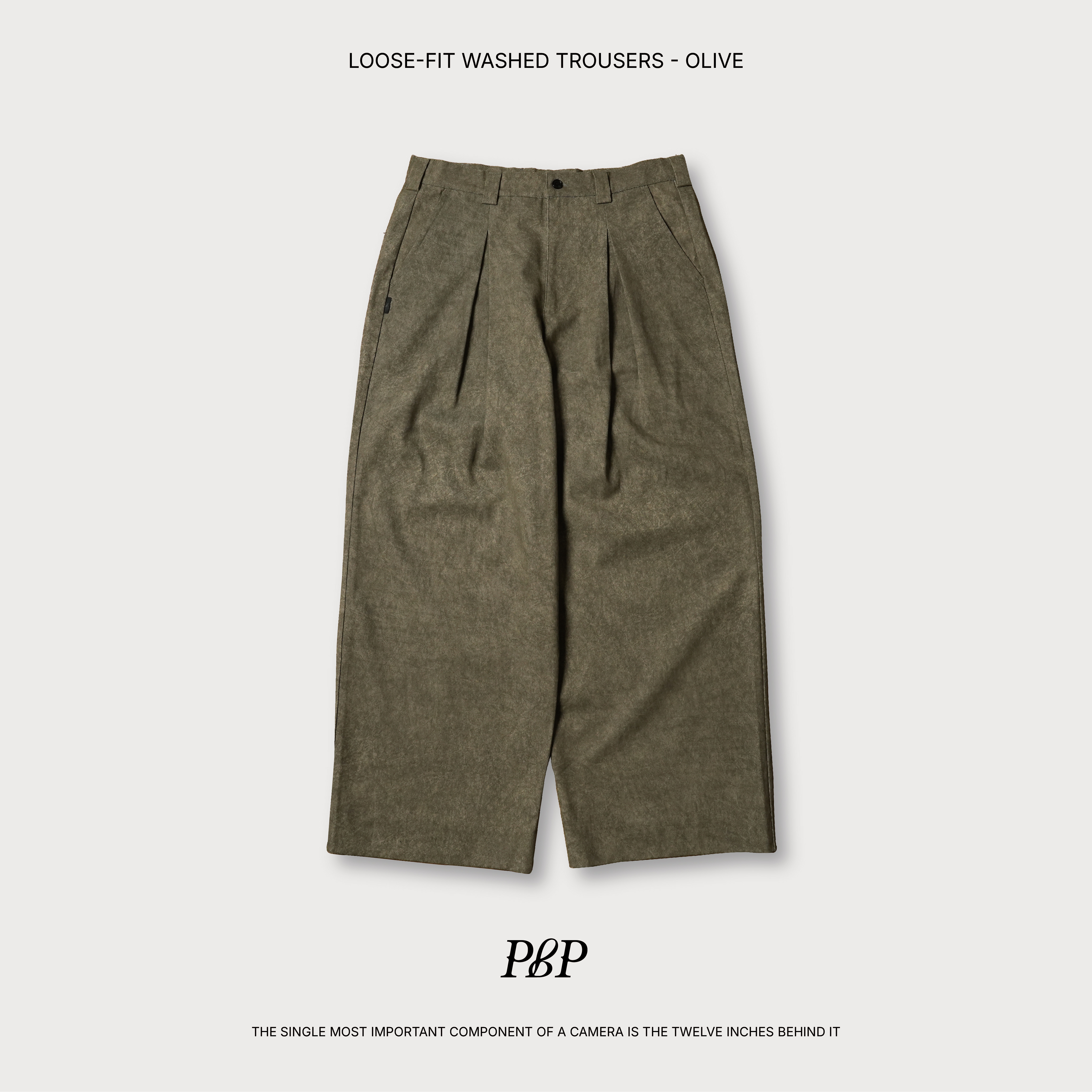 P.B.P - LOOSE-FIT WASHED TROUSERS  - OLIVE