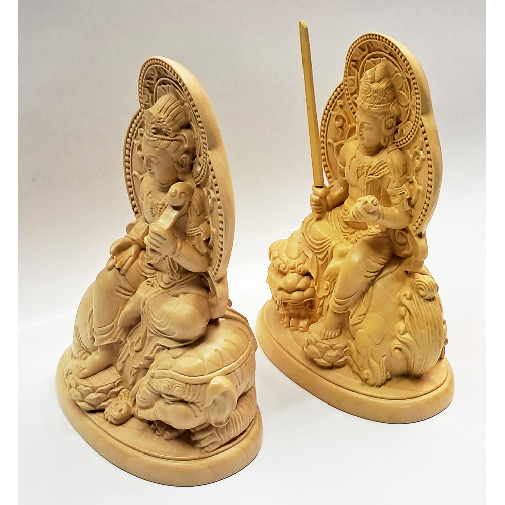 文殊普賢菩薩{黃楊木}高12公分 【十方】154227