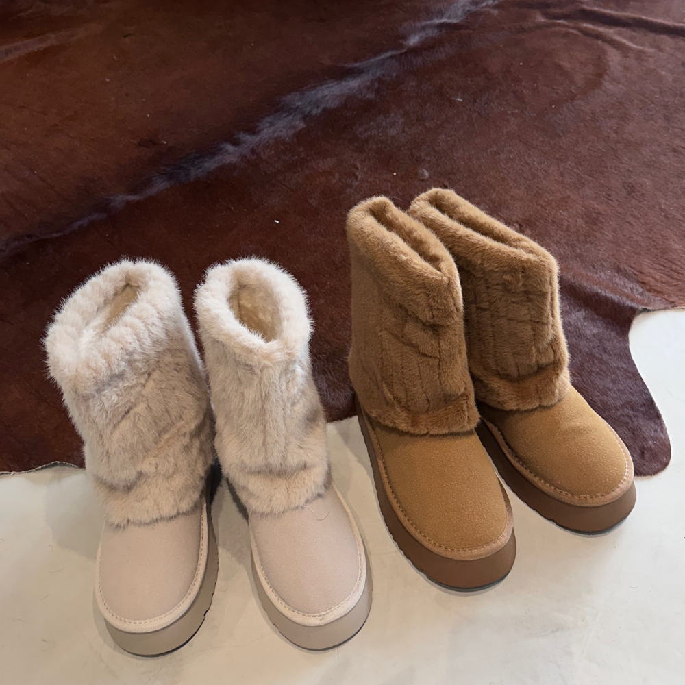 【超級出片雪地靴】毛毛雪地靴-2色 中筒靴 靴子(現貨)