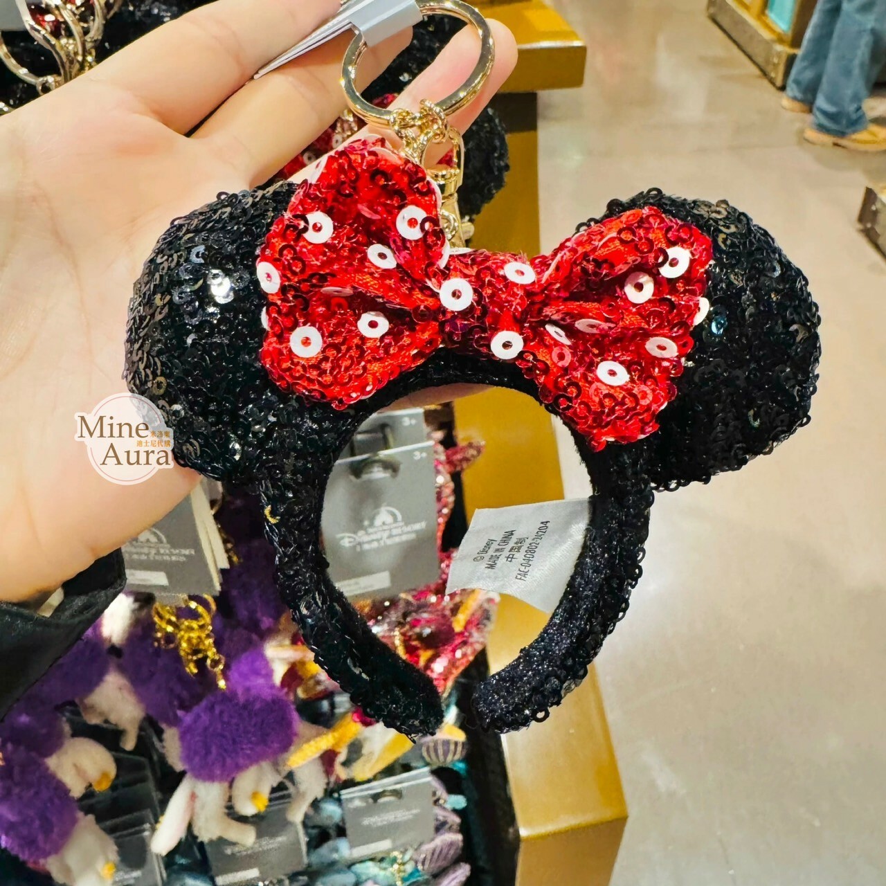 米妮 Minnie 紅色蝴蝶結 亮片 髮圈 造型 鑰匙圈 吊飾 -上海迪士尼樂園