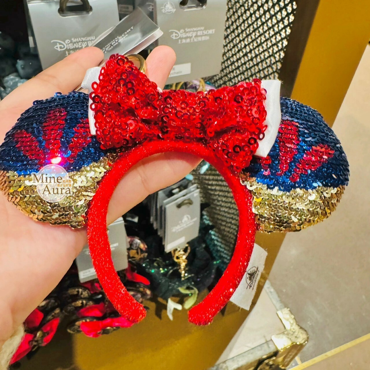 白雪公主 Snow-white 蝴蝶結 立體耳朵 亮片 髮圈 造型 鑰匙圈 吊飾 -上海迪士尼樂園