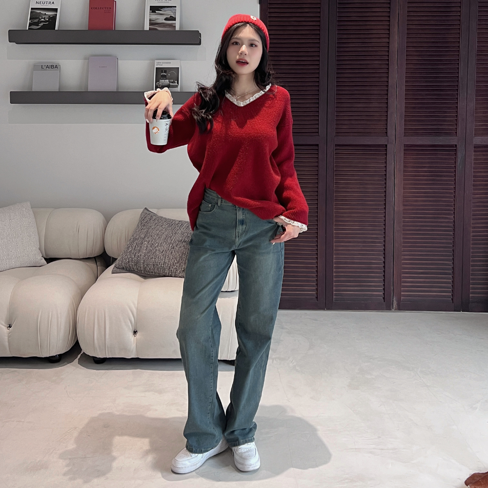 仿舊刷色韓系直筒長褲 牛仔褲(現貨)