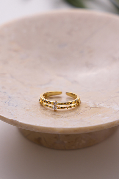 雙層鋯石可調式戒指(金)