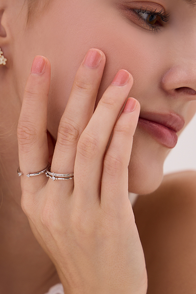 雙層鋯石可調式戒指(銀)