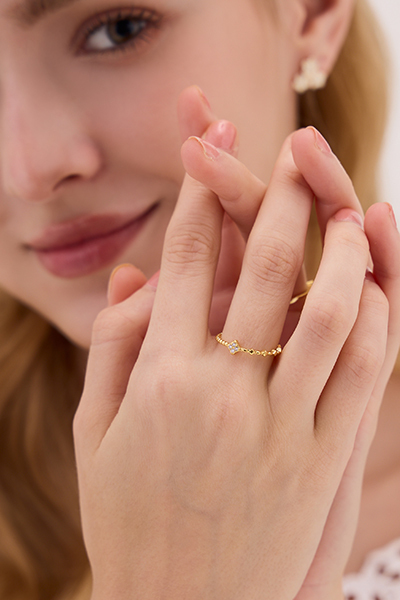 菱形鋯石排列可調式戒指(金)