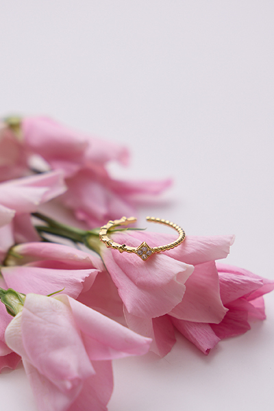 菱形鋯石排列可調式戒指(金)