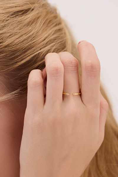 雙鋯石開口可調式戒指(金)