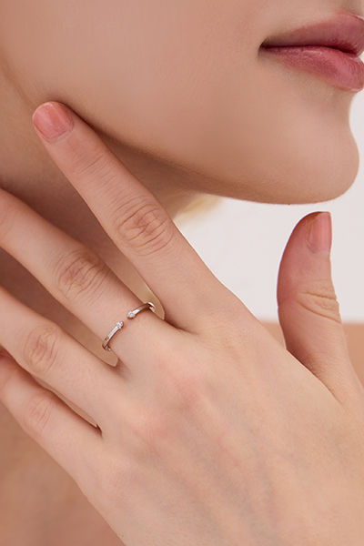 雙鋯石開口可調式戒指(銀)