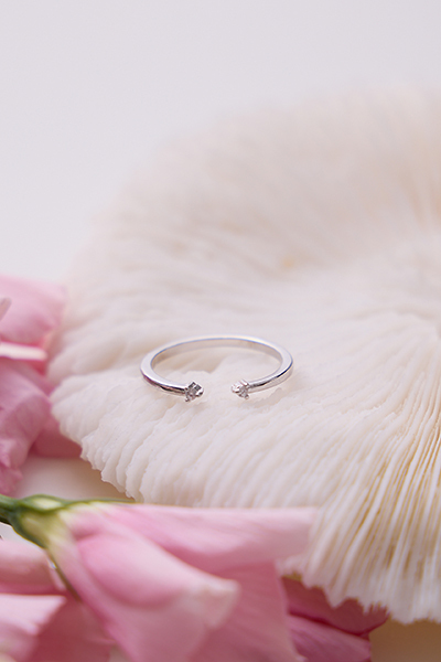 雙鋯石開口可調式戒指(銀)