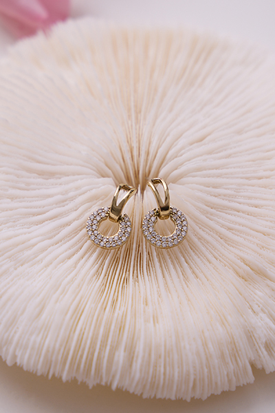 輕奢鋯石吊墜。銀針耳環