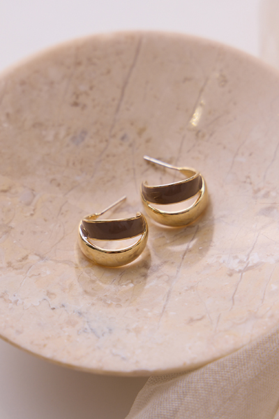 畫釉拼接C型。銀針耳環