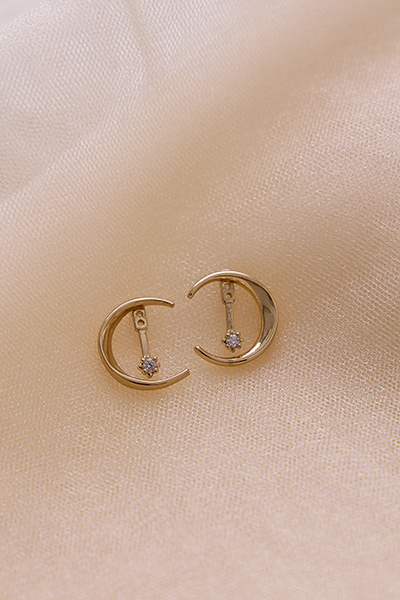 月亮鋯石兩戴式。銀針耳環