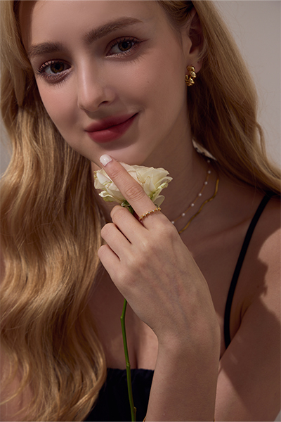 優雅細鑽可調式戒指(金)