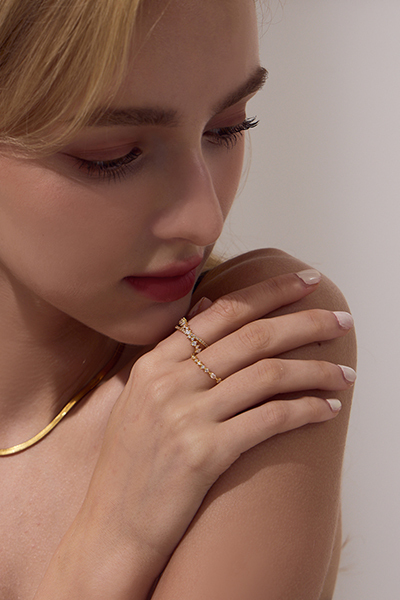 交錯鑽結可調式戒指(金)