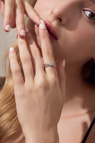 交錯鑽結可調式戒指(銀)