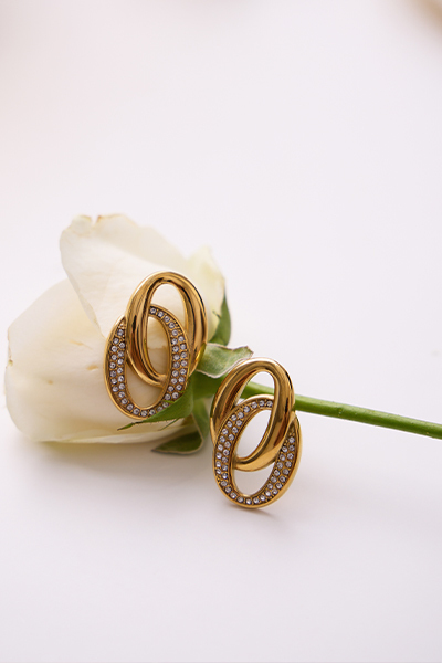 環繞閃鑽。針式耳環