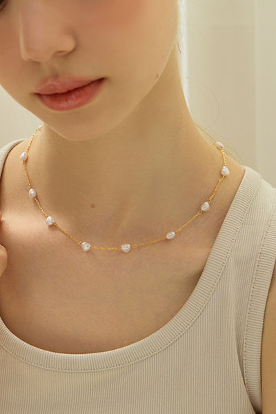 心型珍珠串接鎖骨鍊