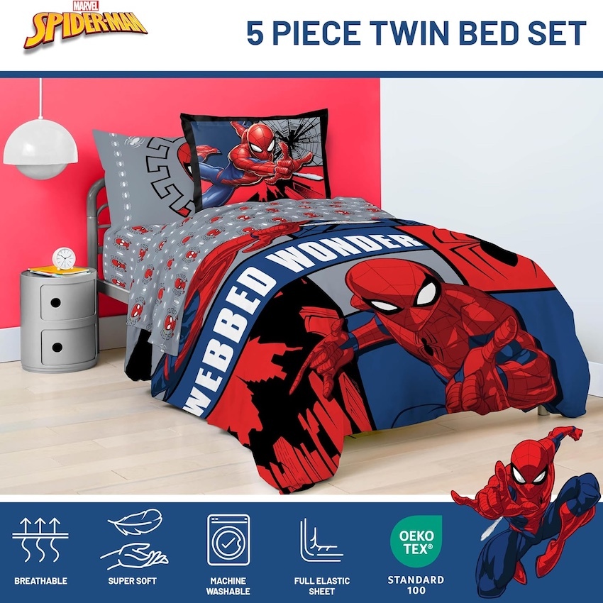 美國 SpiderMan 5 件裝床上套裝 (單人床)