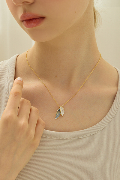 雙色畫釉葉片項鍊