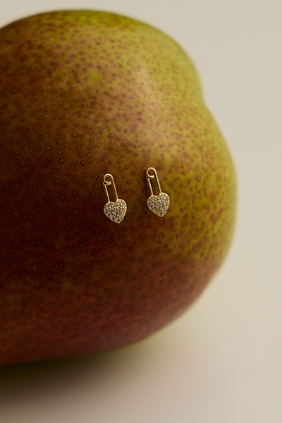迷你心型迴紋針。銀針耳環