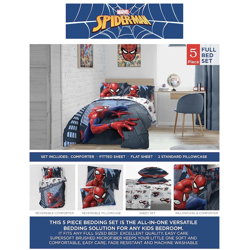 美國 SpiderMan 5 件裝床上套裝 (雙人床)
