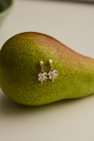 鋯光四葉草。銀針耳環