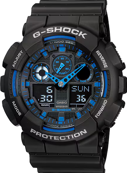 萬年鐘錶 - G-SHOCK  引人注目 黑藍配色率性運動電子錶 GA-100-1A2 錶徑 : 51.2 mm