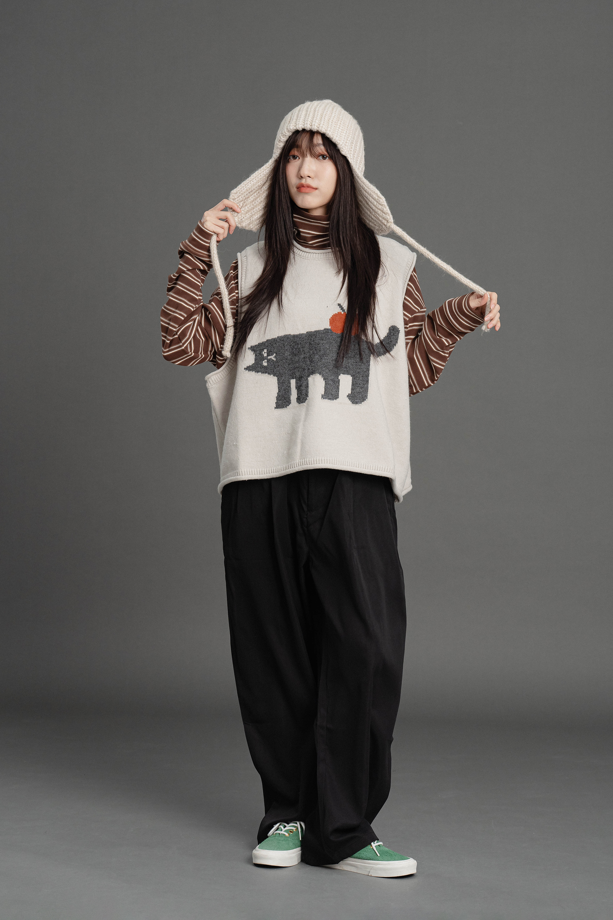 醜萌插畫針織背心 3色