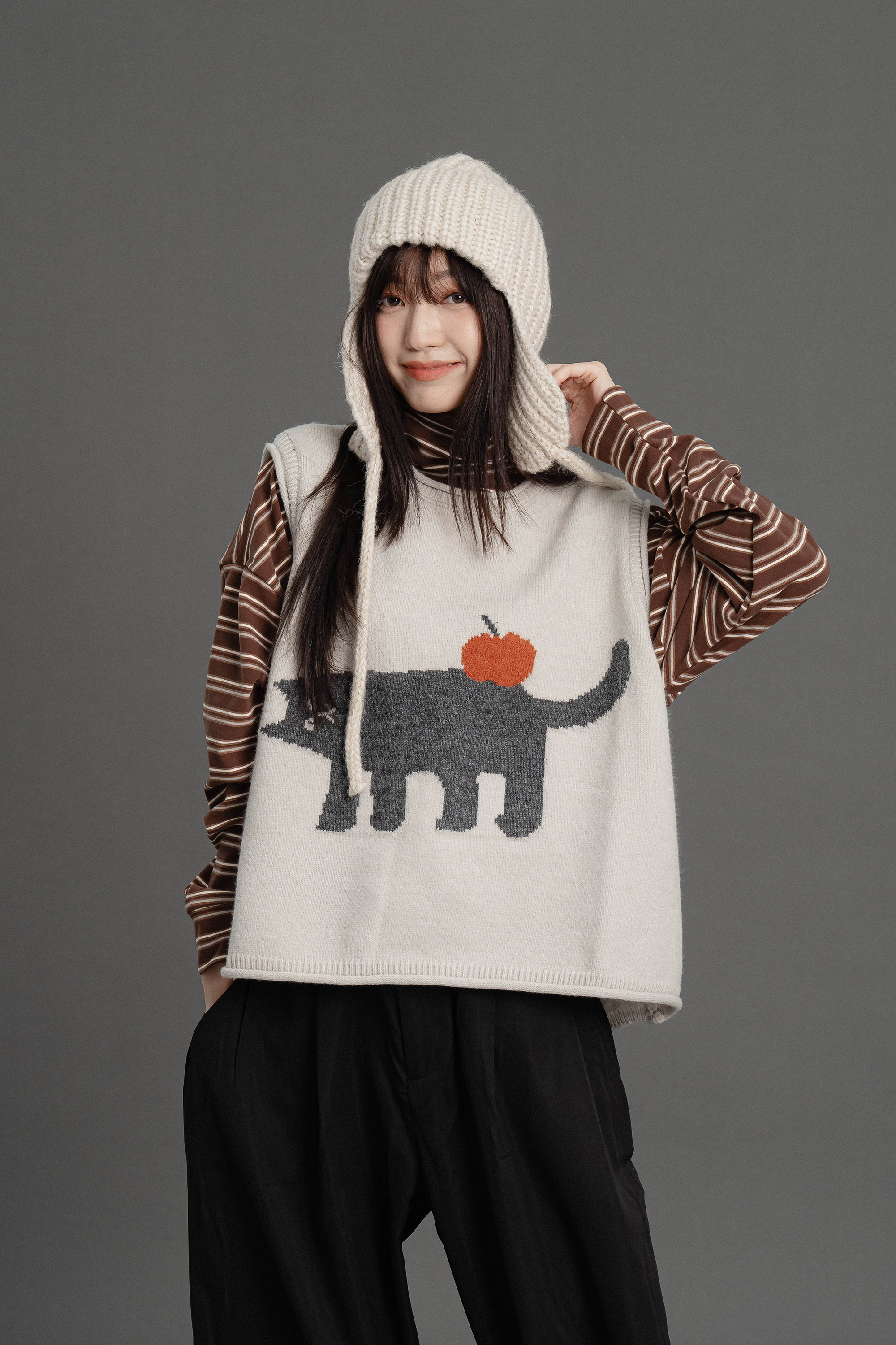 醜萌插畫針織背心 3色